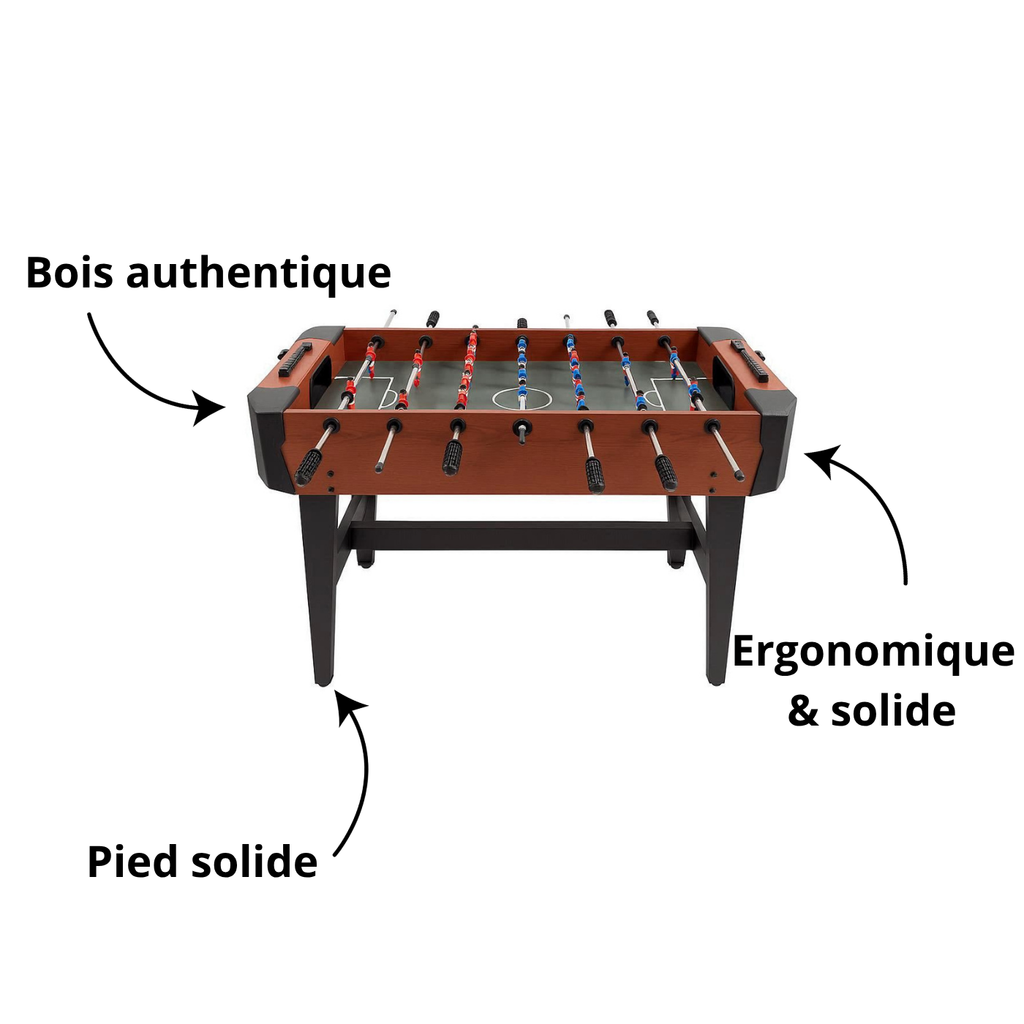 Baby-foot 120 cm en bois - Table de football avec compteurs de score - Jeu d'intérieur familial