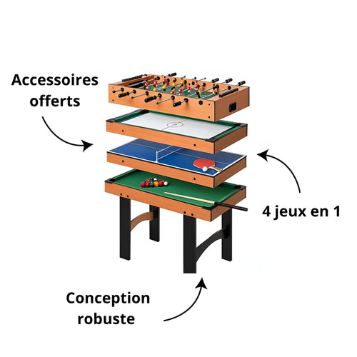 Table multi-jeux 4 en 1 pour intérieur – Baby-foot, billard, ping-pong et hockey de table