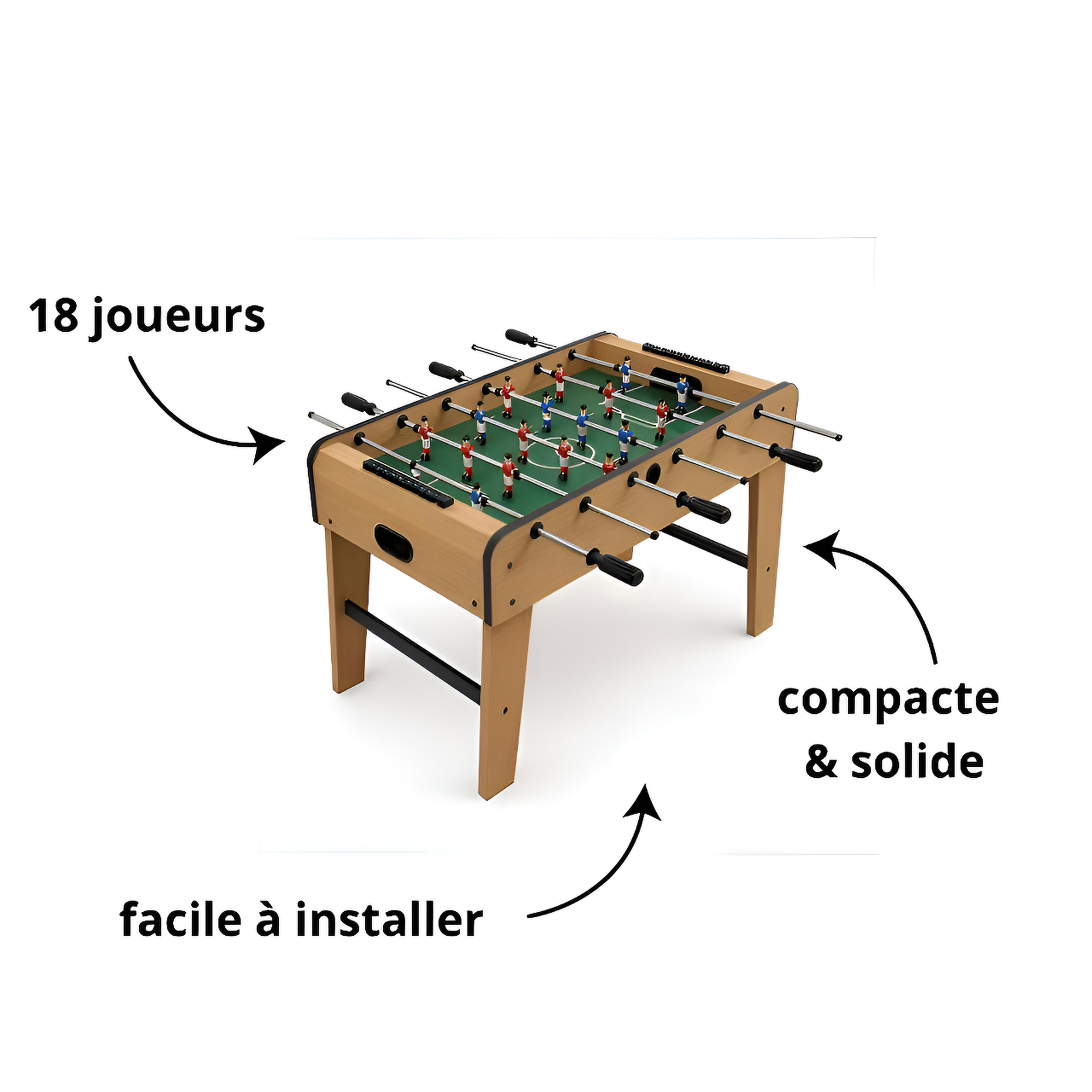 Baby-Foot en bois 75 cm - Table de football avec 18 joueurs et compteurs de score - Jeu d'intérieur